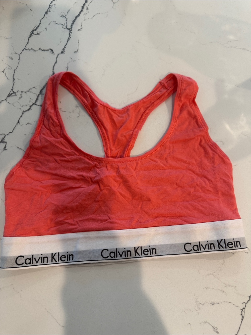 Calvin Klein Coral Racerback Bralette with White Logo Band